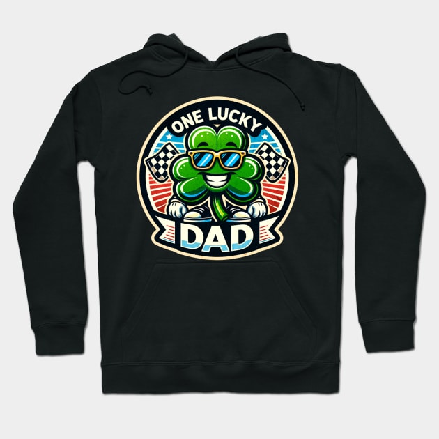 One Lucky Dad Cool Shamrock Sunglasses Racing Checkered Flag St Patrick's Day Irish St Paddy's Day Hoodie by Carantined Chao$